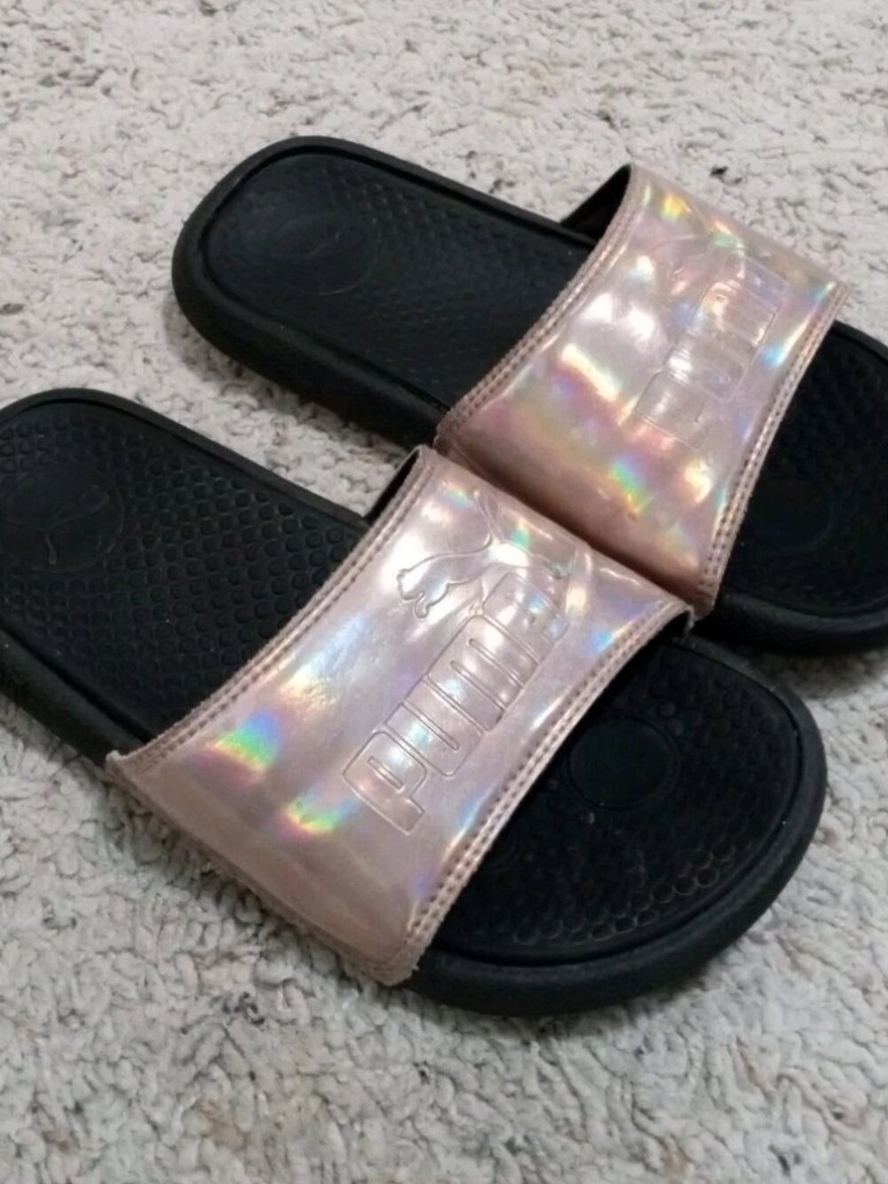 PUMA Cool Cat Opalescent Pink Black Girls Slides Sandals Size 2C